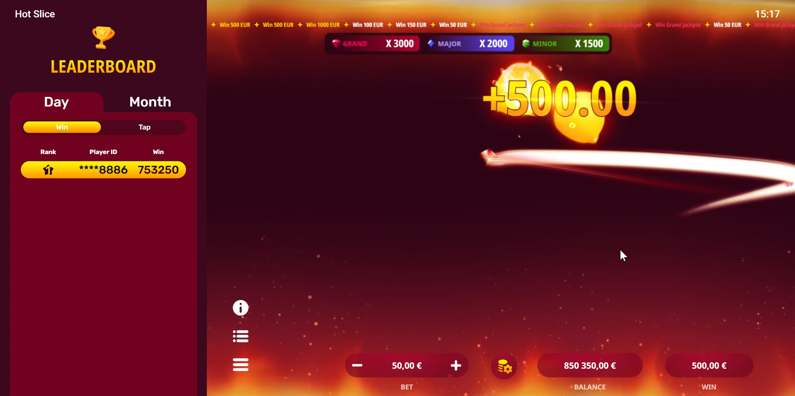 Hot Slice betting interface showing stake controls and multipliers